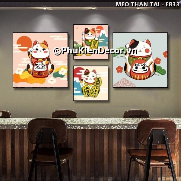 Tranh treo tường mèo thần tài Maneki Neko trang trí không gian đậm chất văn hóa Nhật Bản