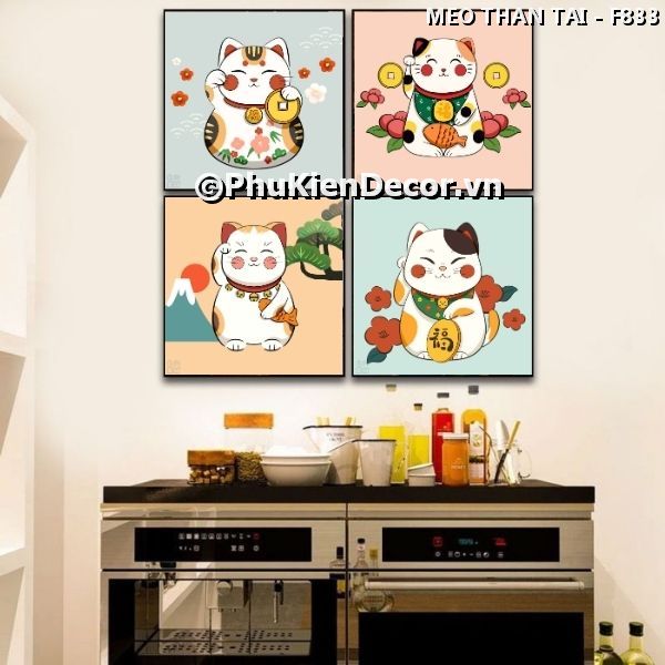 Tranh treo tường mèo thần tài Maneki Neko trang trí không gian đậm chất văn hóa Nhật Bản 