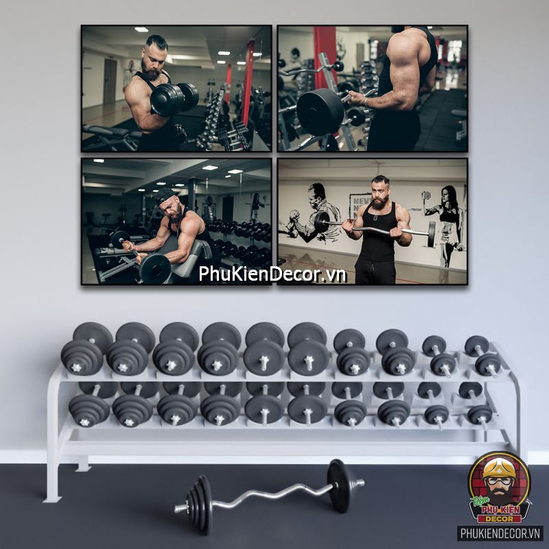 Tranh treo tường phòng tập gym với dụng cụ tập chuyên dụng trong phòng tập Tranh treo tường phòng tập gym với dụng cụ tập chuyên dụng trong phòng tập