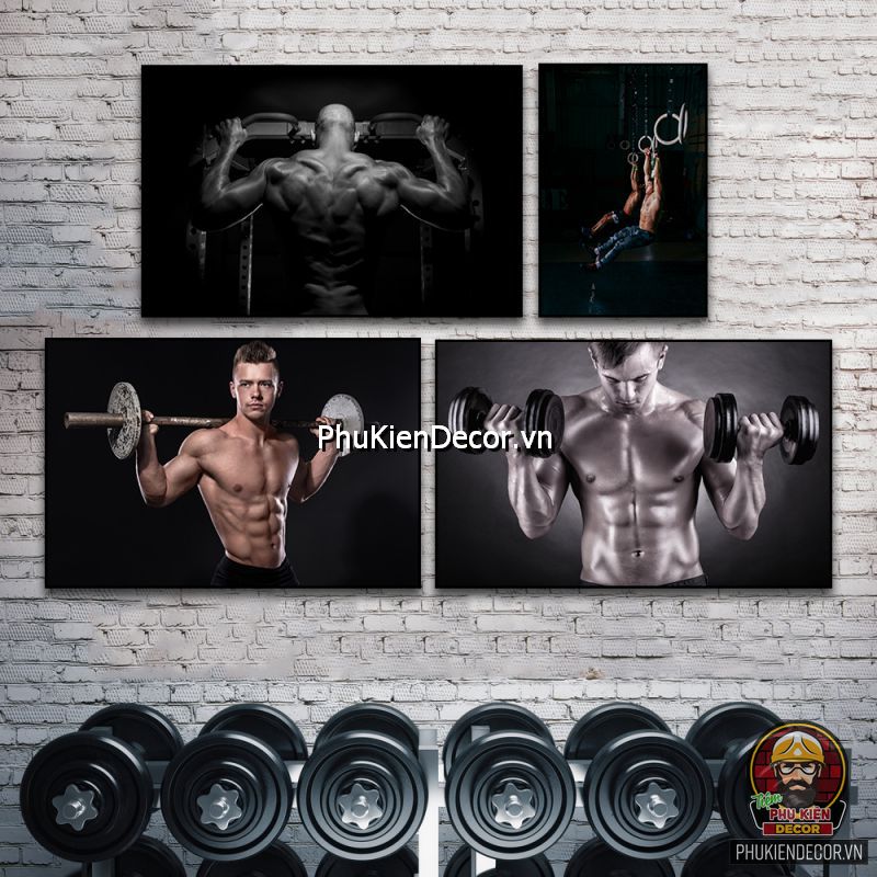 Tranh treo tường phòng tập gym với dụng cụ tập chuyên dụng trong phòng tập Tranh treo tường phòng tập gym với dụng cụ tập chuyên dụng trong phòng tập
