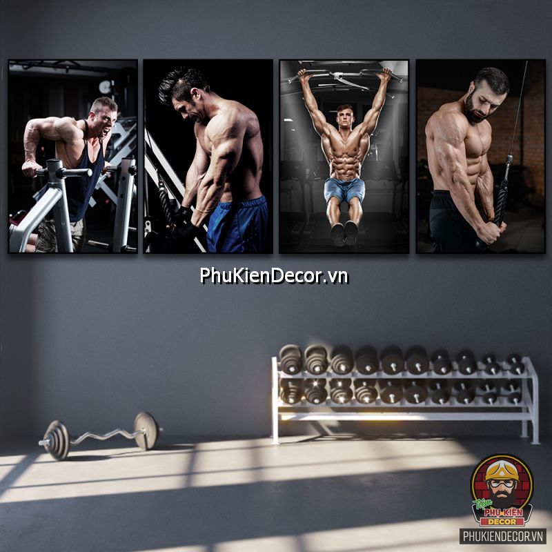Tranh treo tường phòng tập gym với dụng cụ tập chuyên dụng trong phòng tập Tranh treo tường phòng tập gym với dụng cụ tập chuyên dụng trong phòng tập