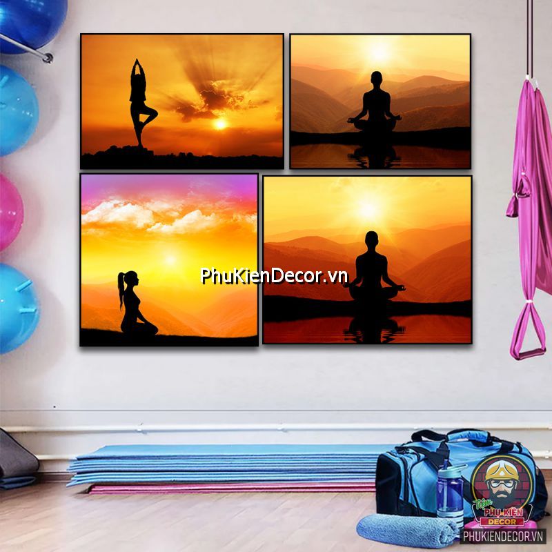 Bộ tranh treo tường phòng tập yoga về phong cảnh, thiên nhiên trừa tượng Bộ tranh treo tường phòng tập yoga về phong cảnh, thiên nhiên trừa tượng