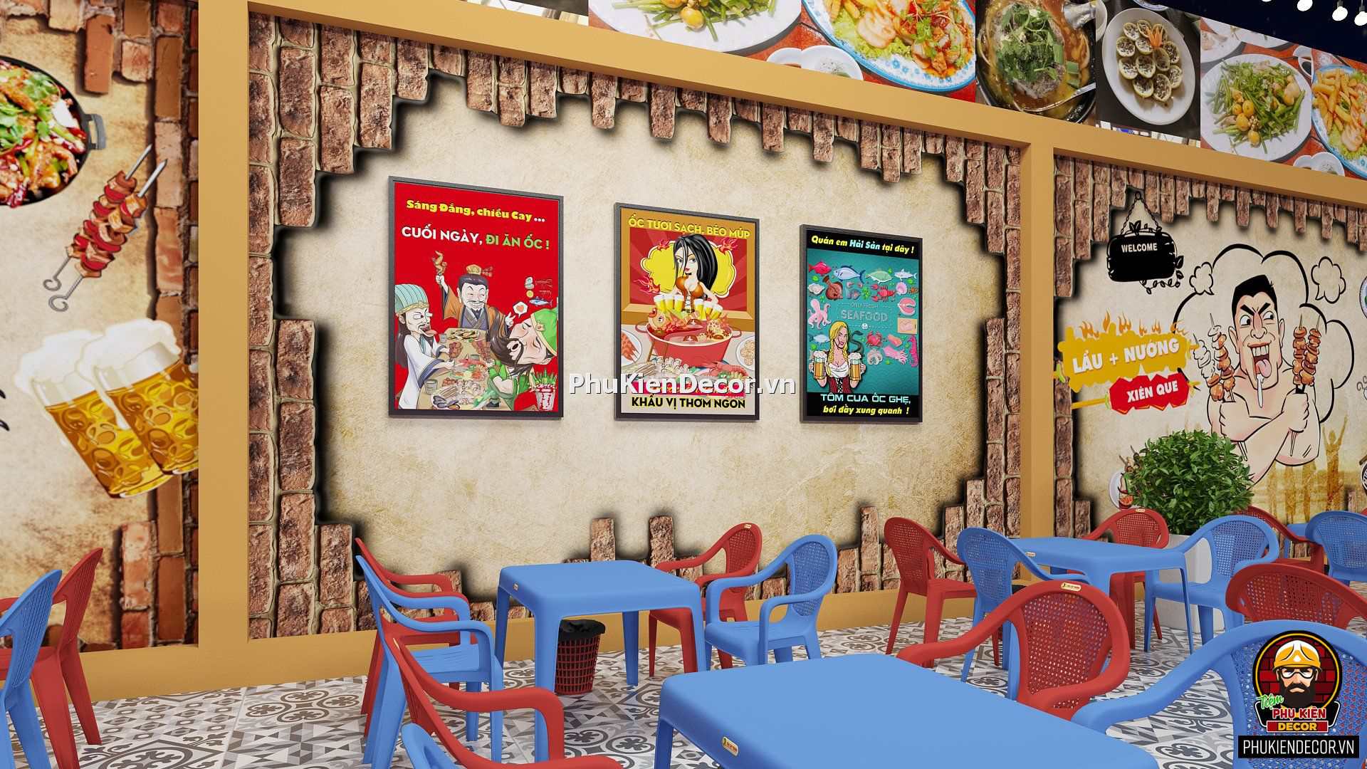 Tranh treo tường trang trí quán Hải sản, Ốc Tranh treo tường trang trí quán Hải sản, Ốc