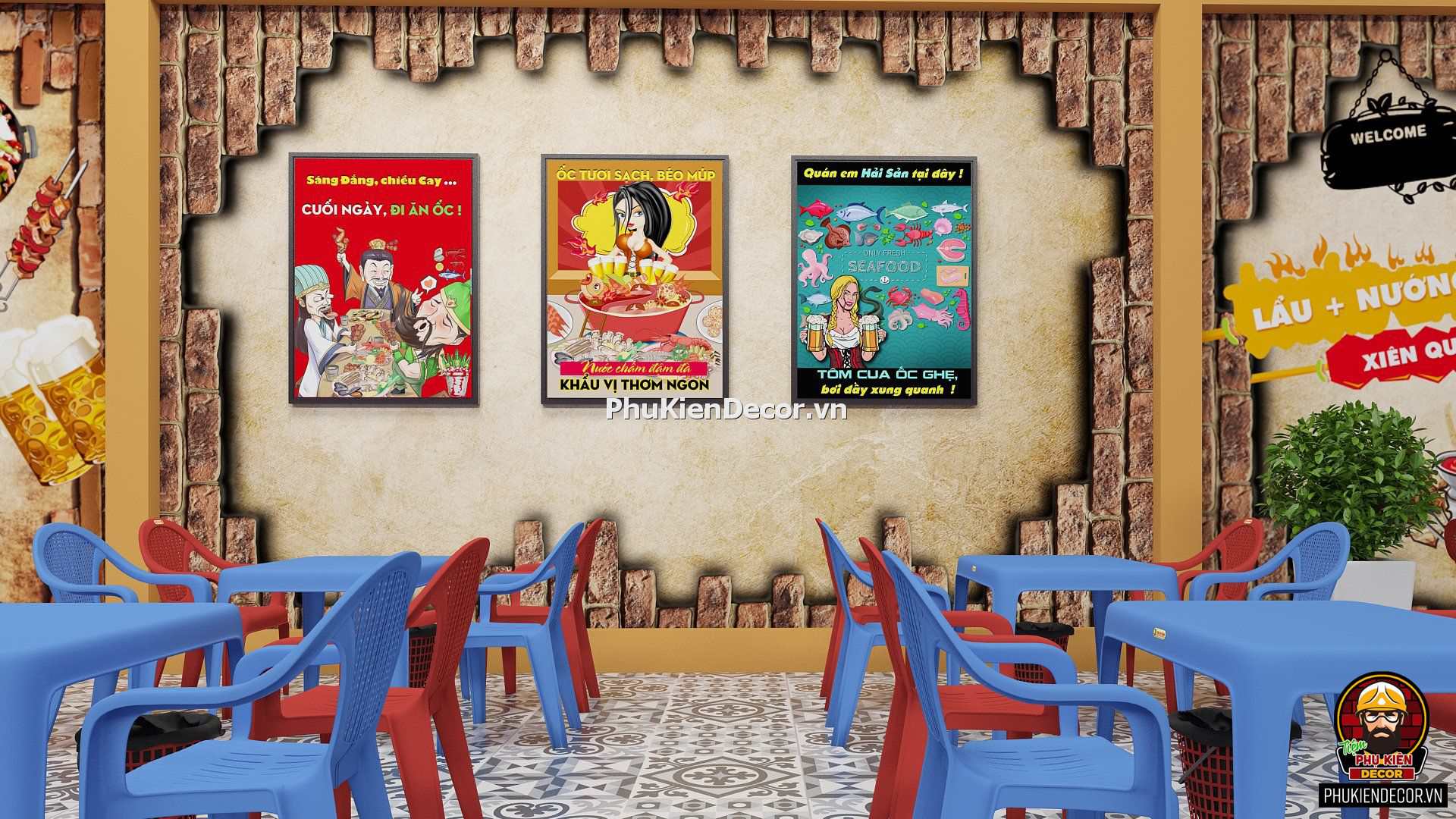 Tranh treo tường trang trí quán Hải sản, Ốc Tranh treo tường trang trí quán Hải sản, Ốc
