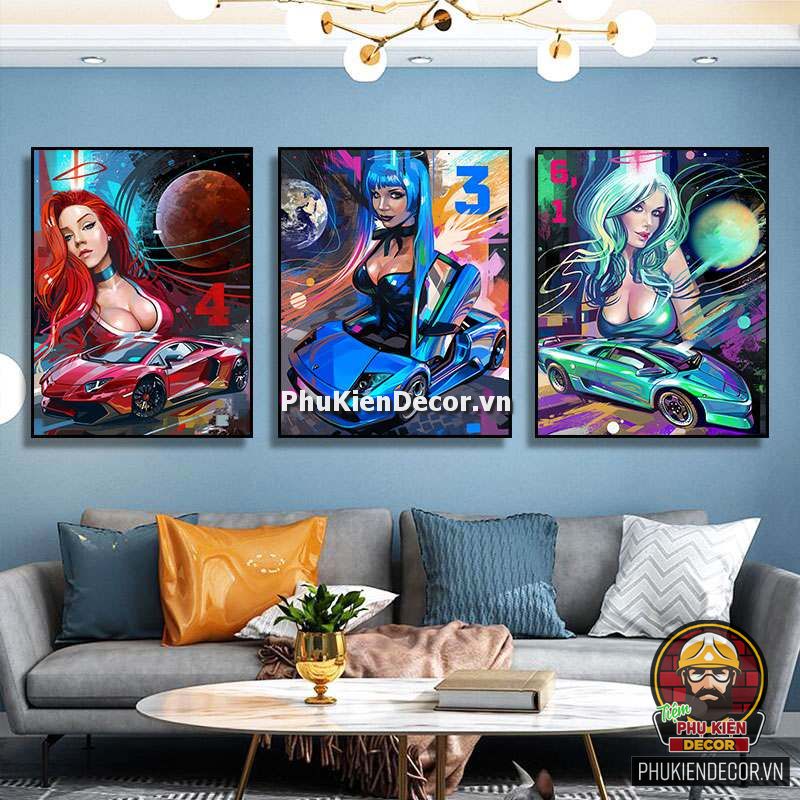 Tranh treo tường trang trí Cô gái đua xe Tốc độ Tranh treo tường trang trí Cô gái đua xe Tốc độ