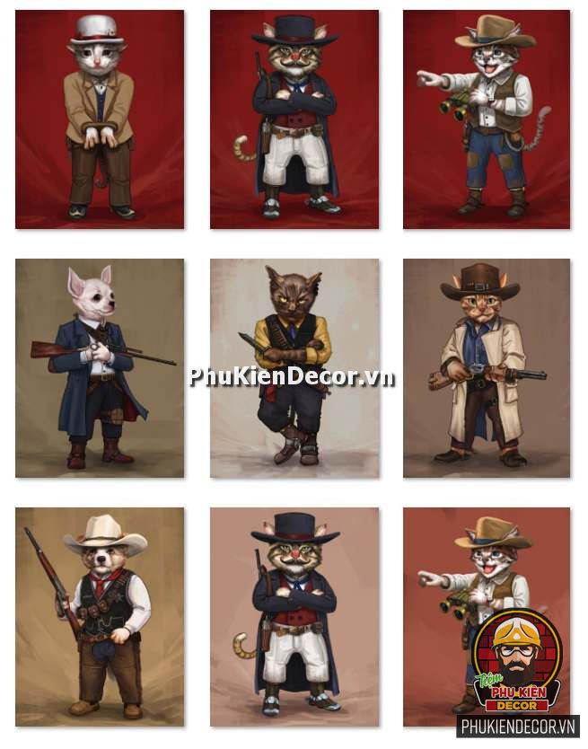 Tranh treo tường trang trí Mèo Cao Bồi Tranh treo tường trang trí Mèo Cao Bồi