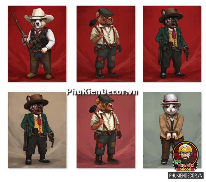 Tranh treo tường trang trí Mèo Cao Bồi Tranh treo tường trang trí Mèo Cao Bồi