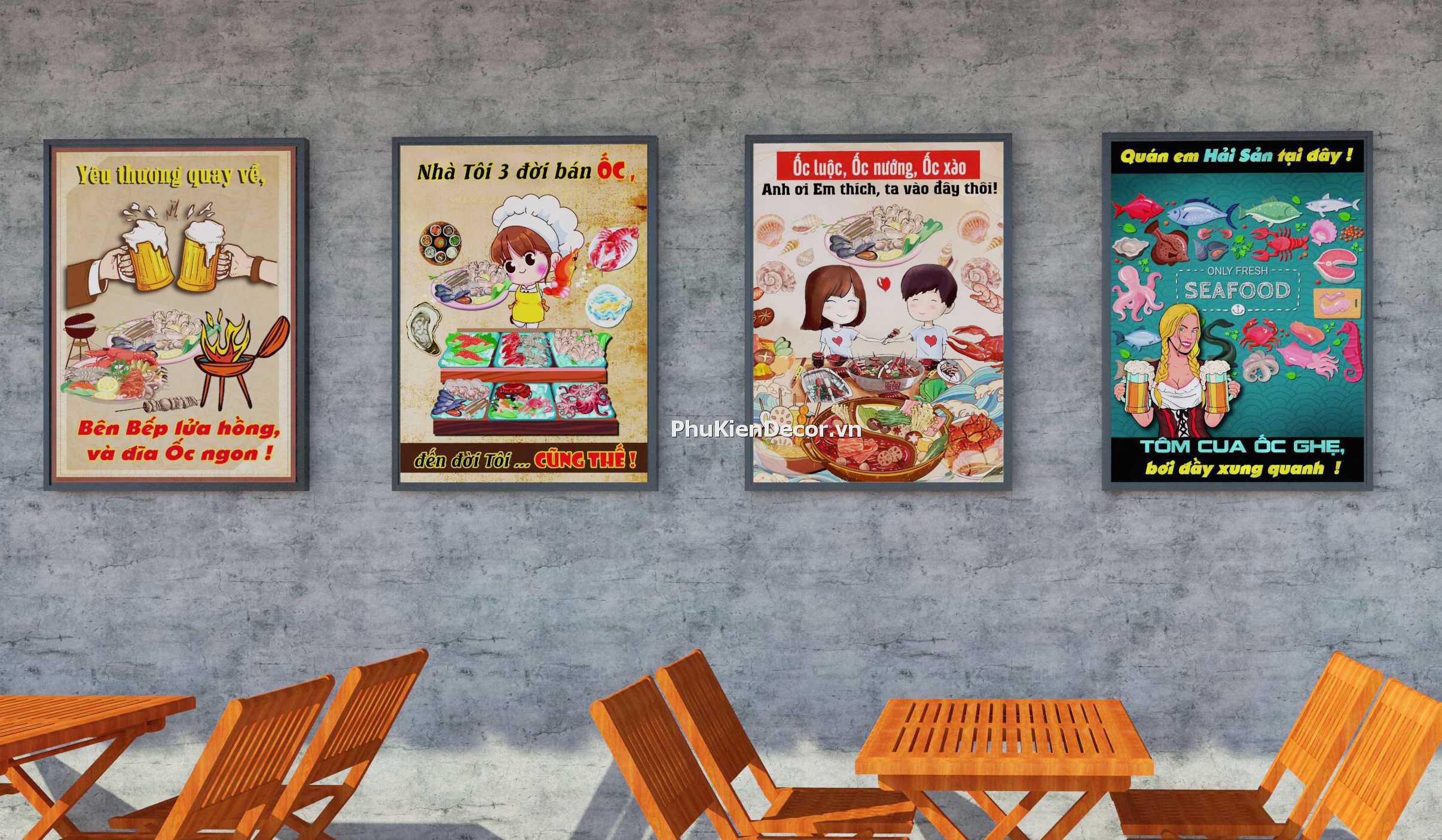 Tranh trang trí quán Ốc, Nhậu, Hải sản treo tường Tranh trang trí quán Ốc, Nhậu, Hải sản treo tường