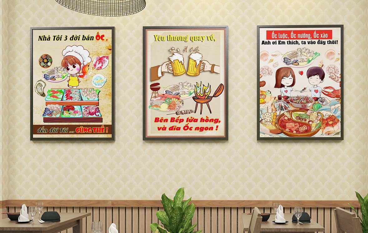 Tranh treo tường trang trí quán nhậu, ốc, hải sản Tranh treo tường trang trí quán nhậu, ốc, hải sản