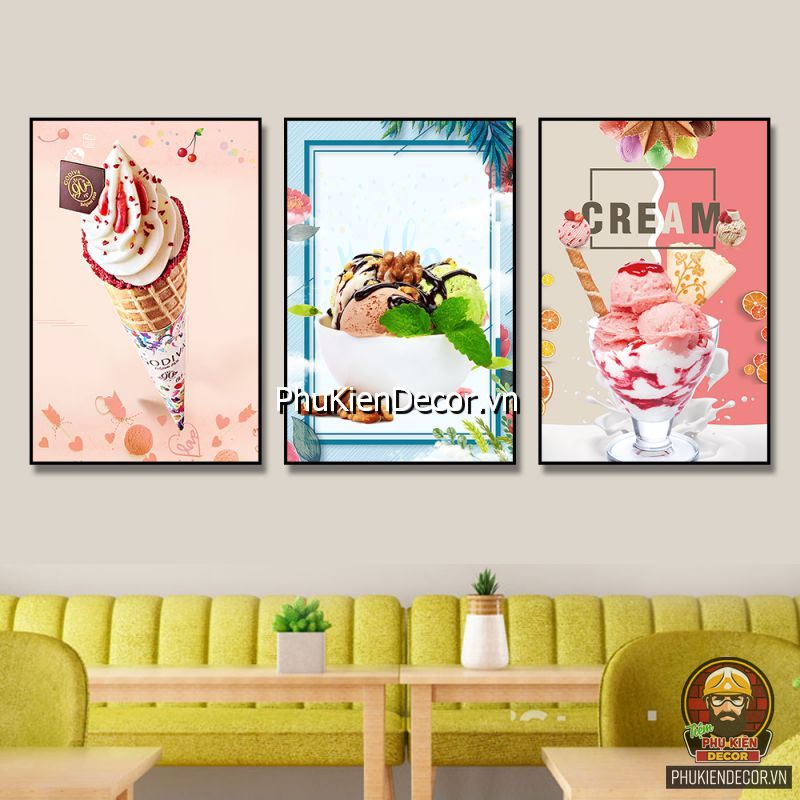 Mẫu tranh treo tường với hình ảnh ly kem màu sắc nổi bật, họa tiết dễ thương  Mẫu tranh treo tường với hình ảnh ly kem màu sắc nổi bật, họa tiết dễ thương