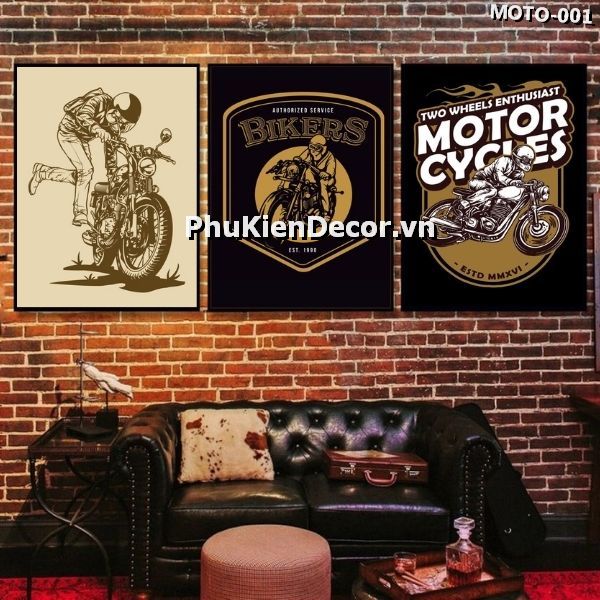 Tranh treo tường tiệm đồ chơi moto, biker bộ 3 bức khổ đứng đa dạng, độc đáo, thú vị Tranh treo tường tiệm đồ chơi moto, biker bộ 3 bức khổ đứng đa dạng, độc đáo, thú vị