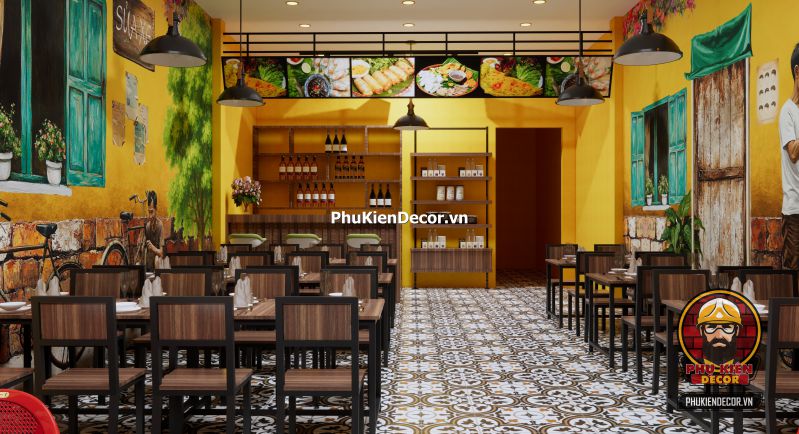 Ý tưởng decor quán bún đậu mắm tôm đậm chất Hà Nội Trang trí quán bún đậu kiểu Hà Nội xưa với các vật dụng truyền thống như mẹt, nón quai thao và chum sành.