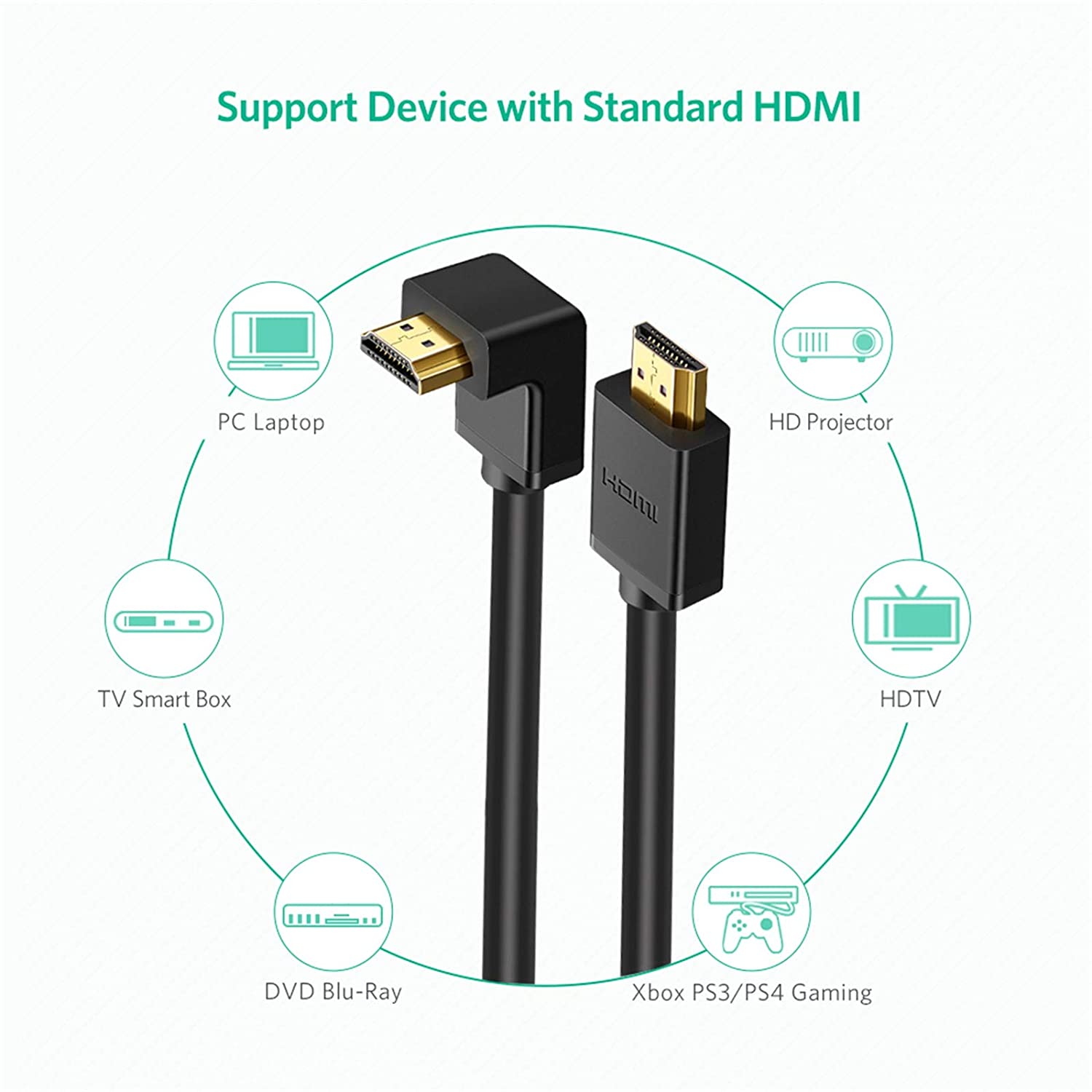 Cáp HDMI 1.4 dài 1M Bẻ Góc lên Ugreen 10120