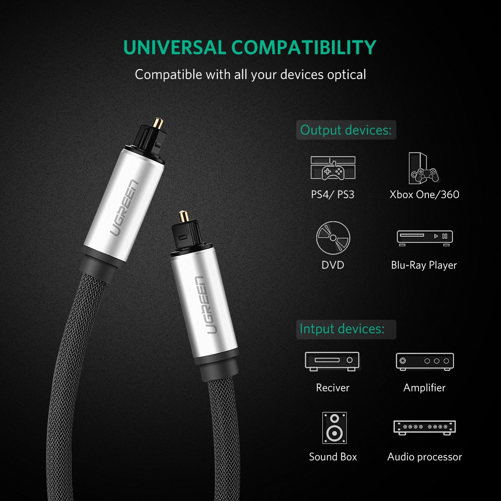 Cáp âm thanh quang dài 3m (Toslink, Optical) Ugreen 10541, vỏ nhôm Cáp âm thanh quang dài 3m (Toslink, Optical) Ugreen 10541, vỏ nhôm