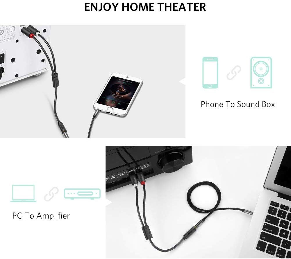 Cáp âm thanh 3.5mm  2 RCA Male 20cm Ugreen 10561 Cáp âm thanh 3.5mm  2 RCA Male 20cm Ugreen 10561