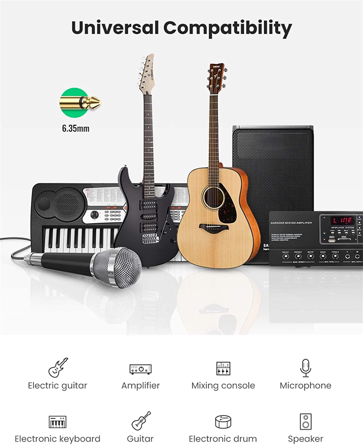 Cáp âm thanh 6.5mm dài 5M Ugreen 10640 Cáp âm thanh 6.5mm dài 5M Ugreen 10640