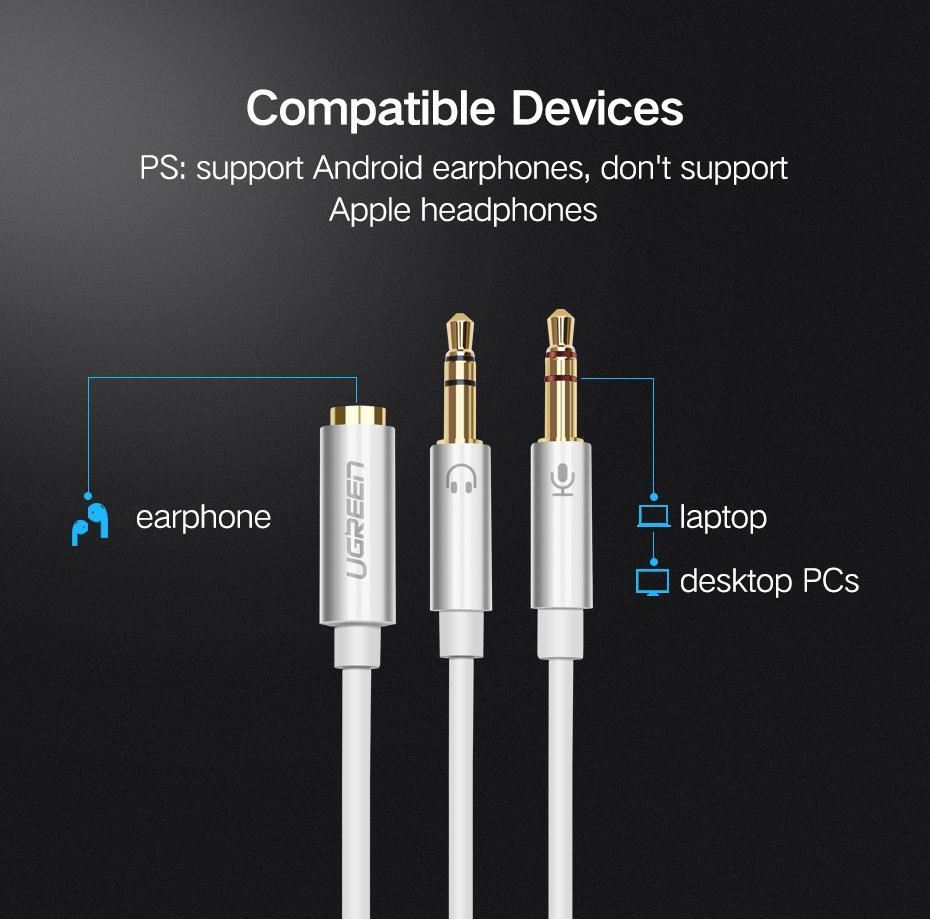Cáp âm thanh 3.5mm to 2 jack 3.5mm 1 loa 1 Mic Ugreen 10790 Cáp âm thanh 3.5mm to 2 jack 3.5mm 1 loa 1 Mic Ugreen 10790