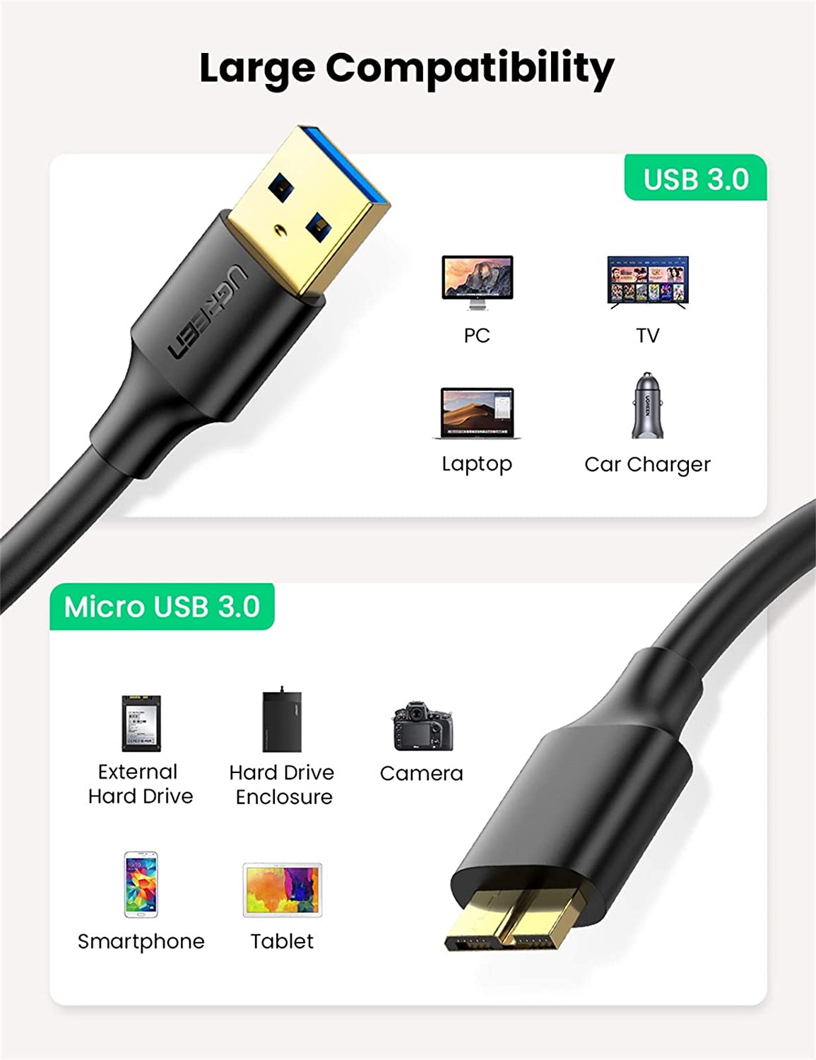 Cáp USB 3.0 to Micro B 1M Ugreen 10841 Cáp USB 3.0 to Micro B 1M Ugreen 10841