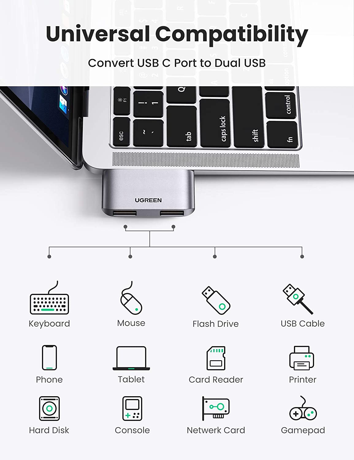 Bộ chia Type C ra 2 cổng USB 3.0 Ugreen 10912 Bộ chia Type C ra 2 cổng USB 3.0 Ugreen 10912