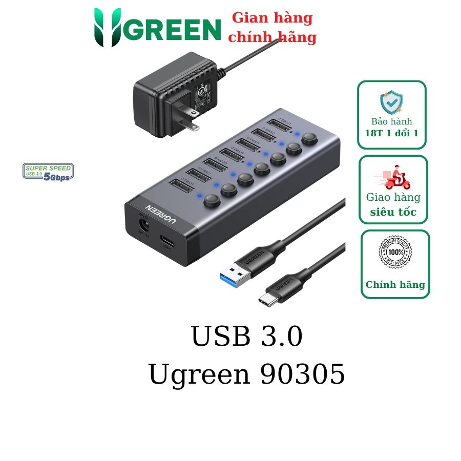 Bộ HUB chia 7 cổng USB 3.0 có công tắc Ugreen 90305