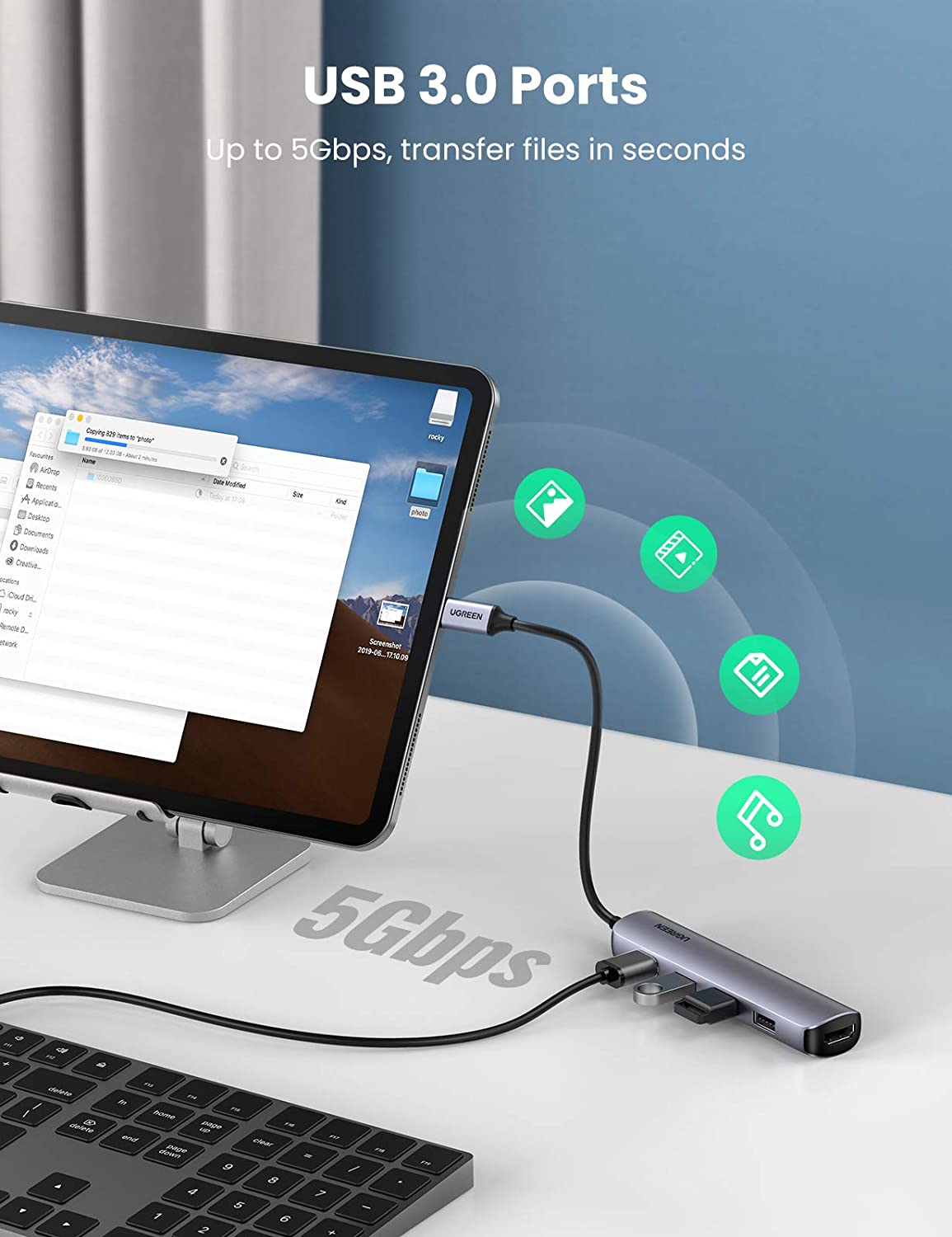 Bộ chuyển Type C to HDMI + 4 cổng USB 3.0 Ugreen 20197 Bộ chuyển Type C to HDMI + 4 cổng USB 3.0 Ugreen 20197
