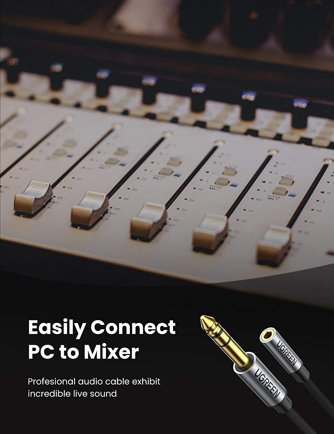 Cáp chuyển 3.5mm cái sang 6.5m đực dài 25cm Ugreen 20498 Cáp chuyển 3.5mm cái sang 6.5m đực dài 25cm Ugreen 20498