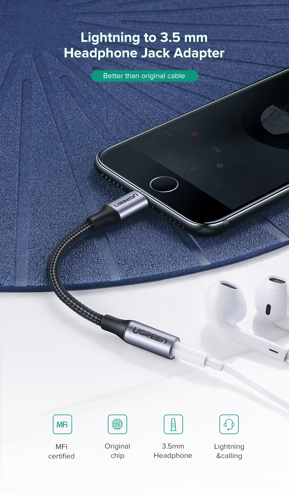 Cáp chuyển Lightning sang Audio 3.5mm Ugreen 30756