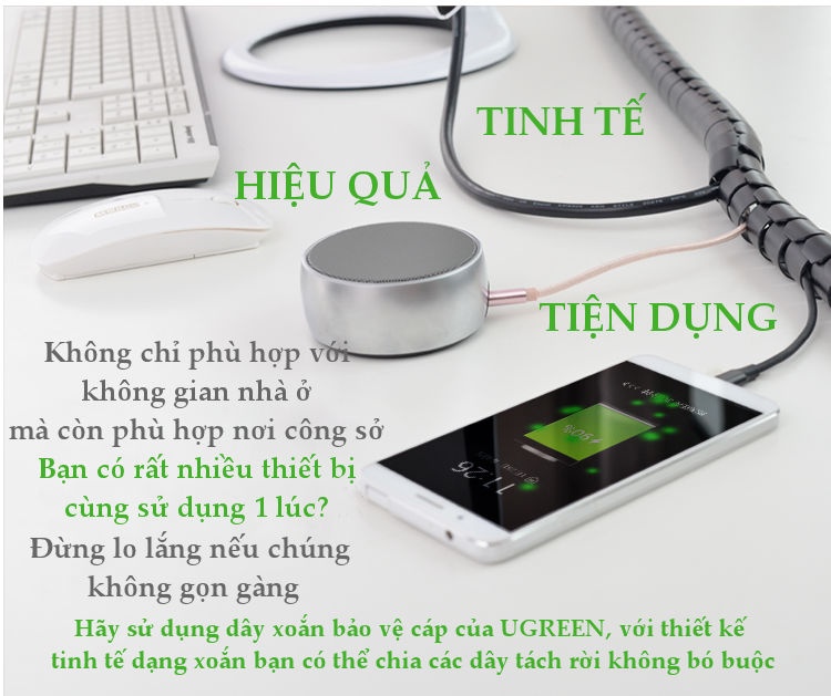 Dây dạng ống xoắn PE bảo vệ cáp dài 3m Ugreen 30819 Dây dạng ống xoắn PE bảo vệ cáp dài 3m Ugreen 30819