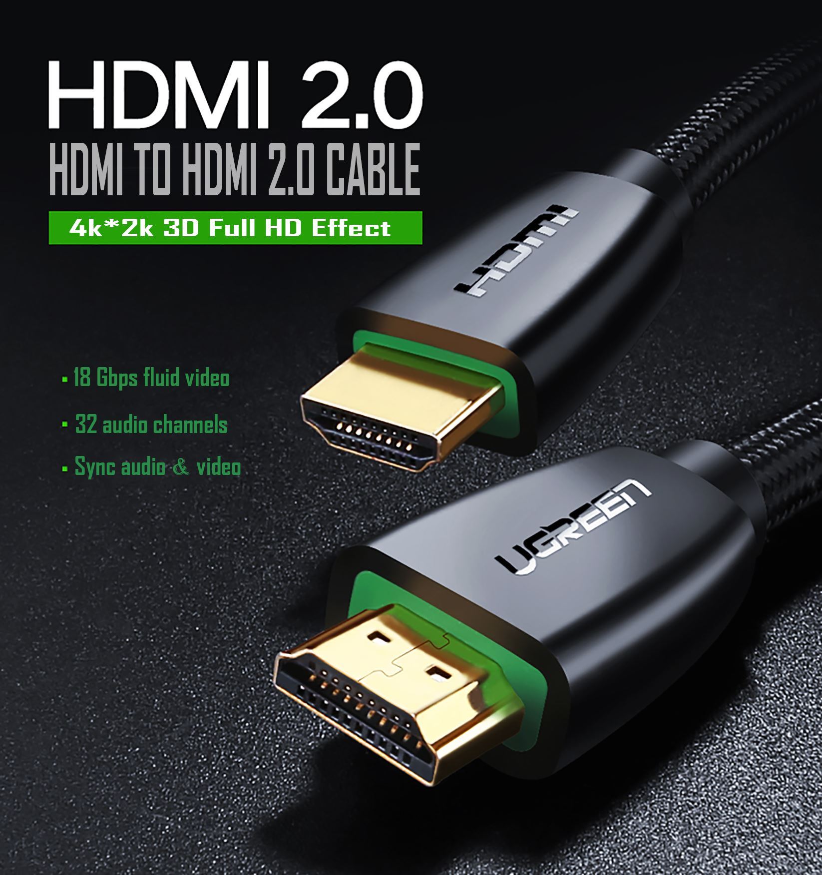 Cáp HDMI 2.0 dài 2m hỗ trợ full HD 4Kx2K  Ugreen 40410