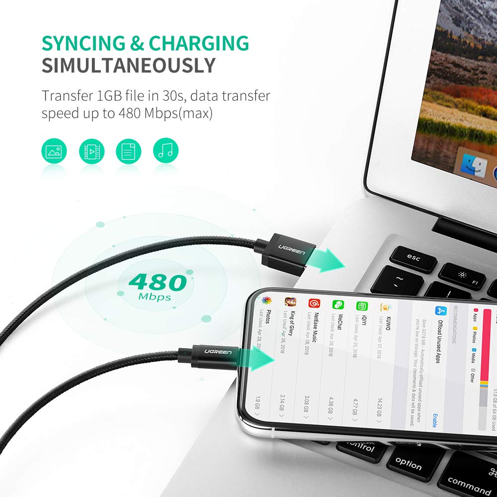 Cáp sạc USB Lightning 2m Ugreen 40987 cho IPhone Cáp sạc USB Lightning 2m Ugreen 40987 cho IPhone