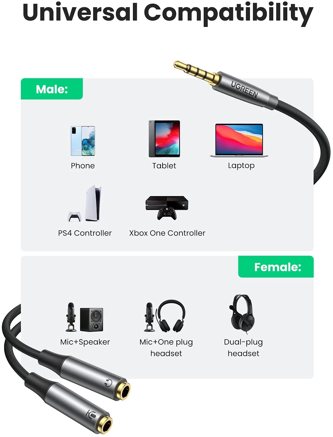 Cáp âm thanh chia mic và audio Ugreen 50254 Cáp âm thanh chia mic và audio Ugreen 50254