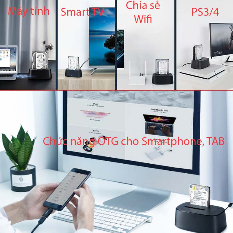 Dock HDD/SSD 2 Cổng SATA 2.5/3.5" Ugreen 50742