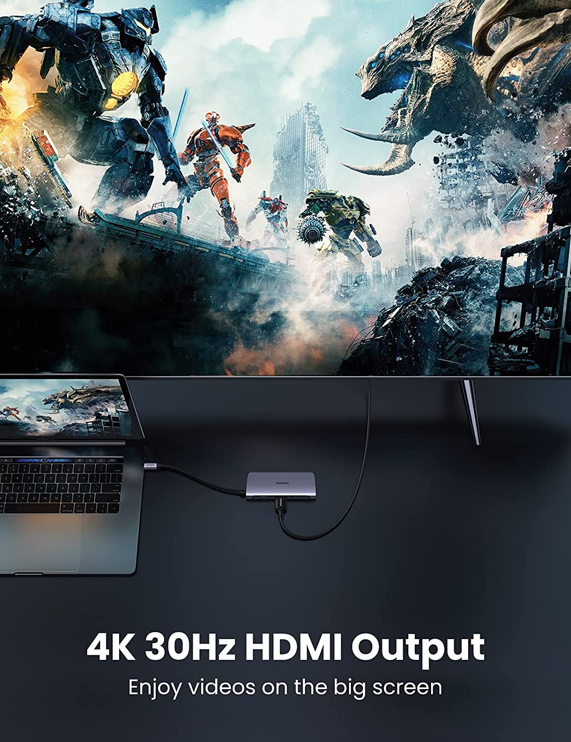 Bộ chuyển Type-C to HDMI + Lan + USB 3.0 + SD/TF + PD Type-C 100W Ugreen 50852 Bộ chuyển Type-C to HDMI + Lan + USB 3.0 + SD/TF + PD Type-C 100W Ugreen 50852