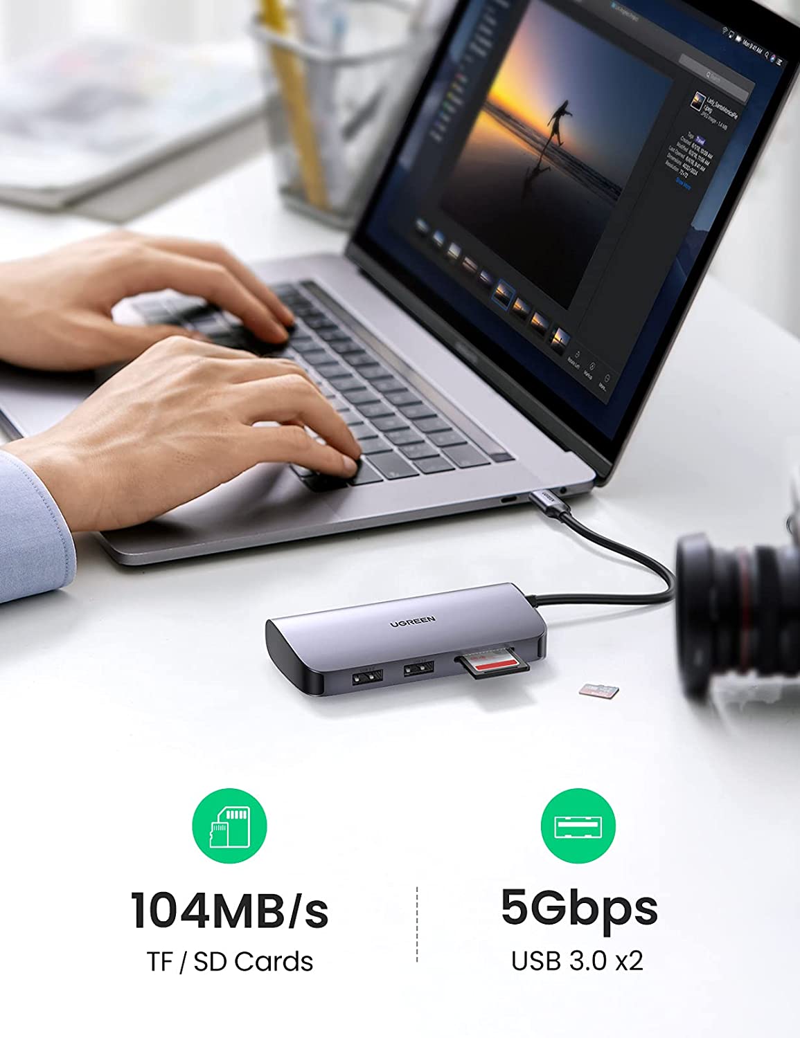 Bộ chuyển Type-C to HDMI + Lan + USB 3.0 + SD/TF + PD Type-C 100W Ugreen 50852 Bộ chuyển Type-C to HDMI + Lan + USB 3.0 + SD/TF + PD Type-C 100W Ugreen 50852