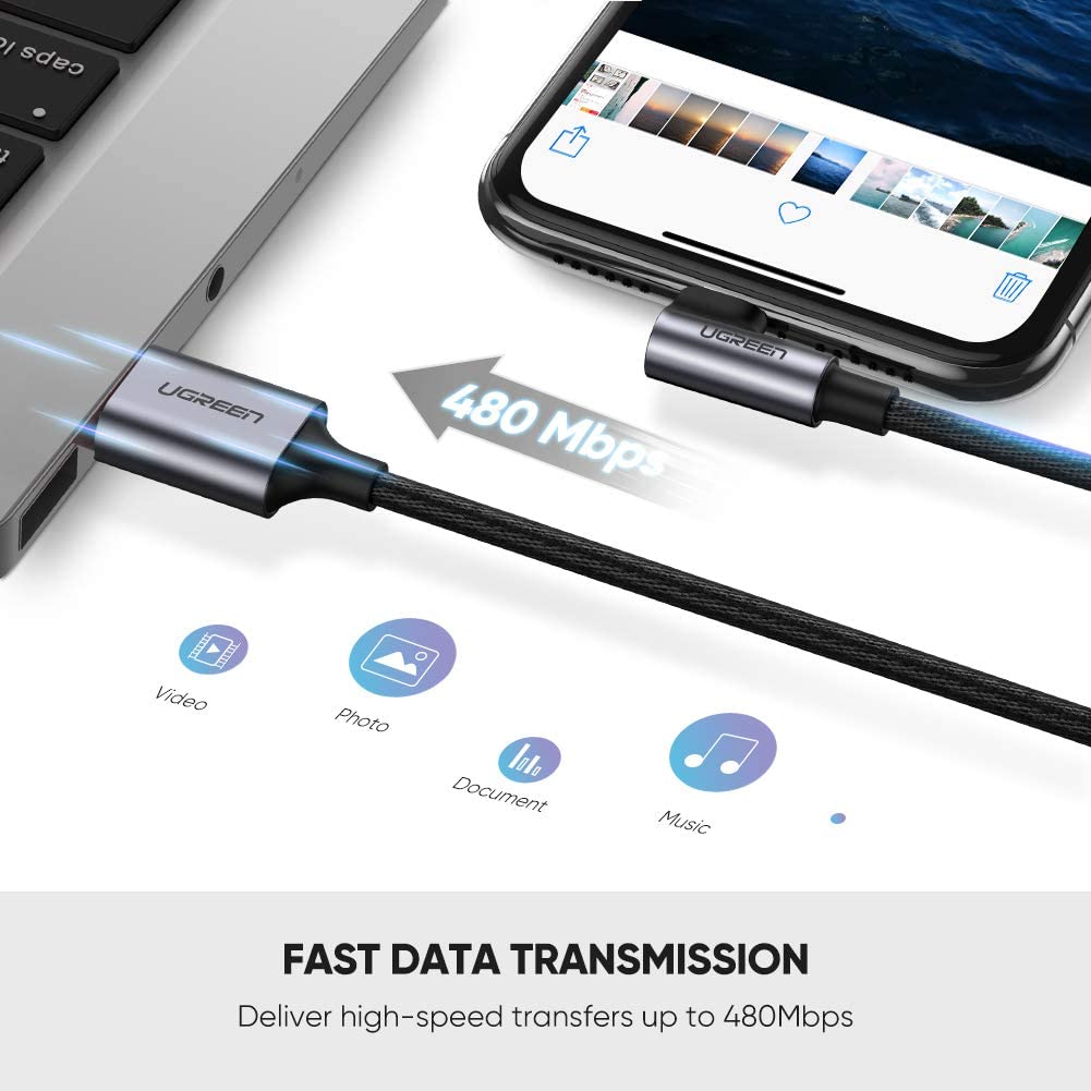 Cáp sạc Iphone bẻ góc 90 độ dài 1m Ugreen 60521 Cáp sạc Iphone bẻ góc 90 độ dài 1m Ugreen 60521