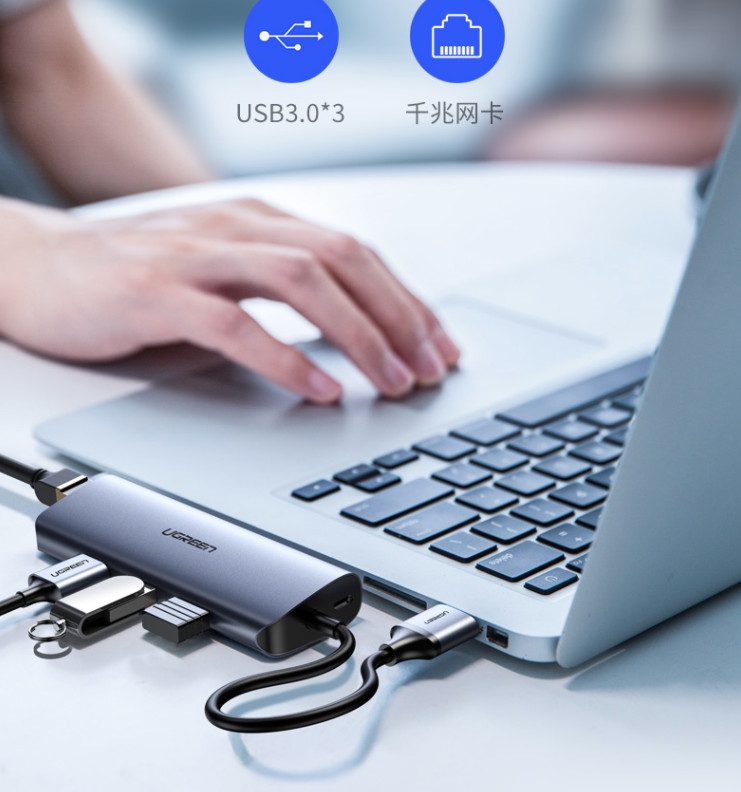 Bộ chia Type C 4 cổng USB 3.0 + Lan RJ45 Ugreen 60717 Bộ chia Type C 4 cổng USB 3.0 + Lan RJ45 Ugreen 60717