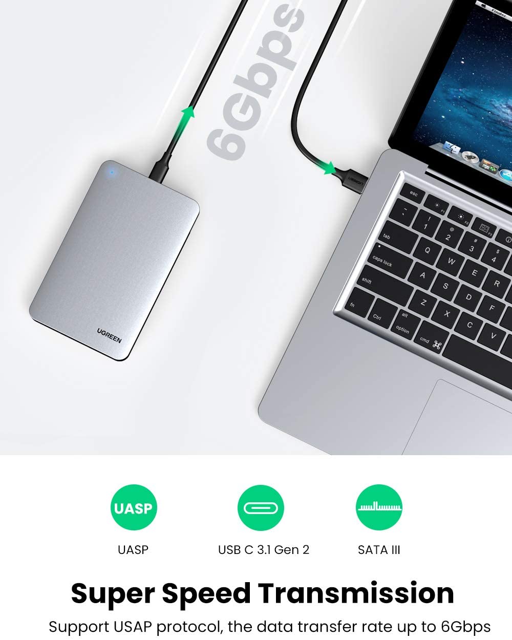 Hộp đựng ổ cứng 2.5 inch USB Type C Ugreen 70498 Hộp đựng ổ cứng 2.5 inch USB Type C Ugreen 70498