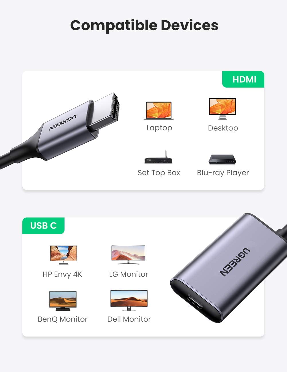 Cáp chuyển HDMI to Type C hỗ trợ 4k Ugreen 70693 Cáp chuyển HDMI to Type C hỗ trợ 4k Ugreen 70693