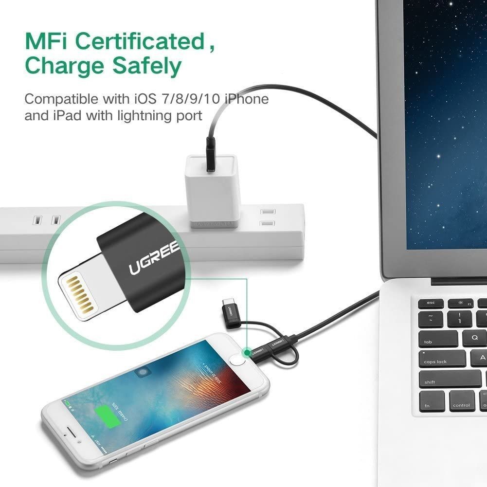 Cáp sạc Type-C+ Lightning + Micro USB 3 trong 1 dài 1m Ugreen 80326 Cáp sạc Type-C+ Lightning + Micro USB 3 trong 1 dài 1m Ugreen 80326