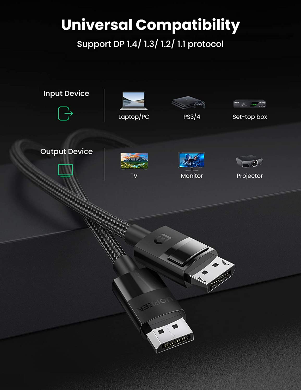 Cáp Displayport 1.4 dài 3m hỗ trợ 8K@60Hz Ugreen 80393