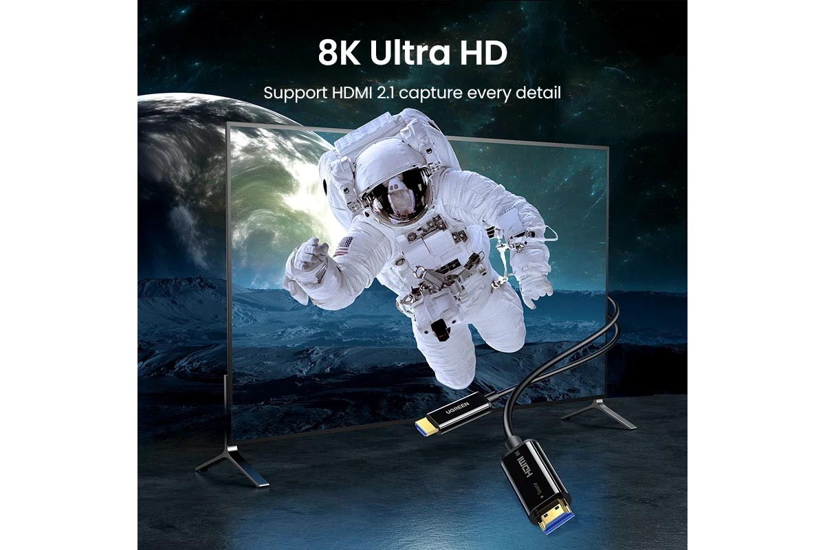 Cáp HDMI 2.1 sợi quang dài 10m hỗ trợ 8K/60Hz 4K/120Hz Ugreen 80406