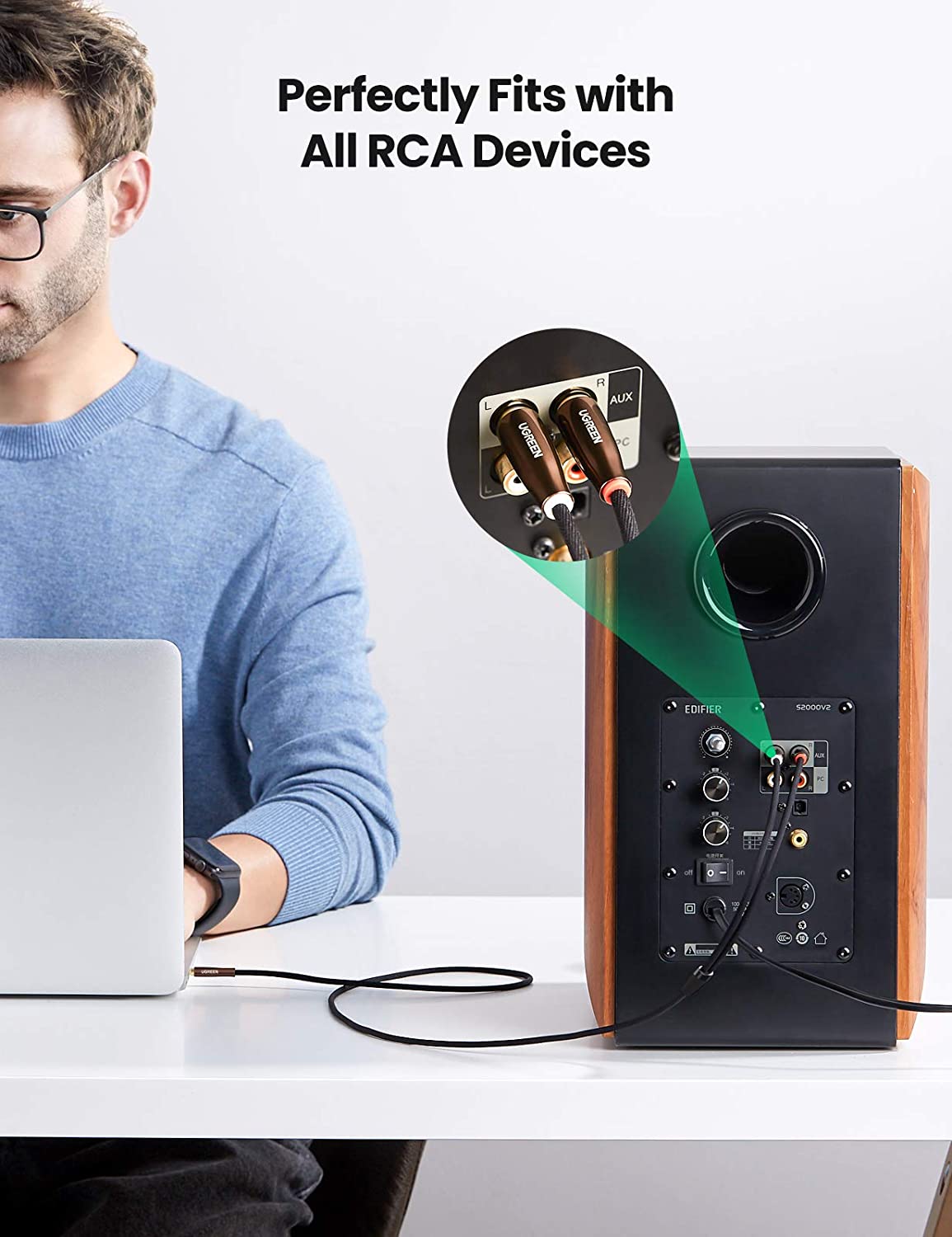 Cáp âm thanh 3.5mm ra 2 RCA dài 1M  cao cấp Ugreen 80845 Cáp âm thanh 3.5mm ra 2 RCA dài 1M  cao cấp Ugreen 80845