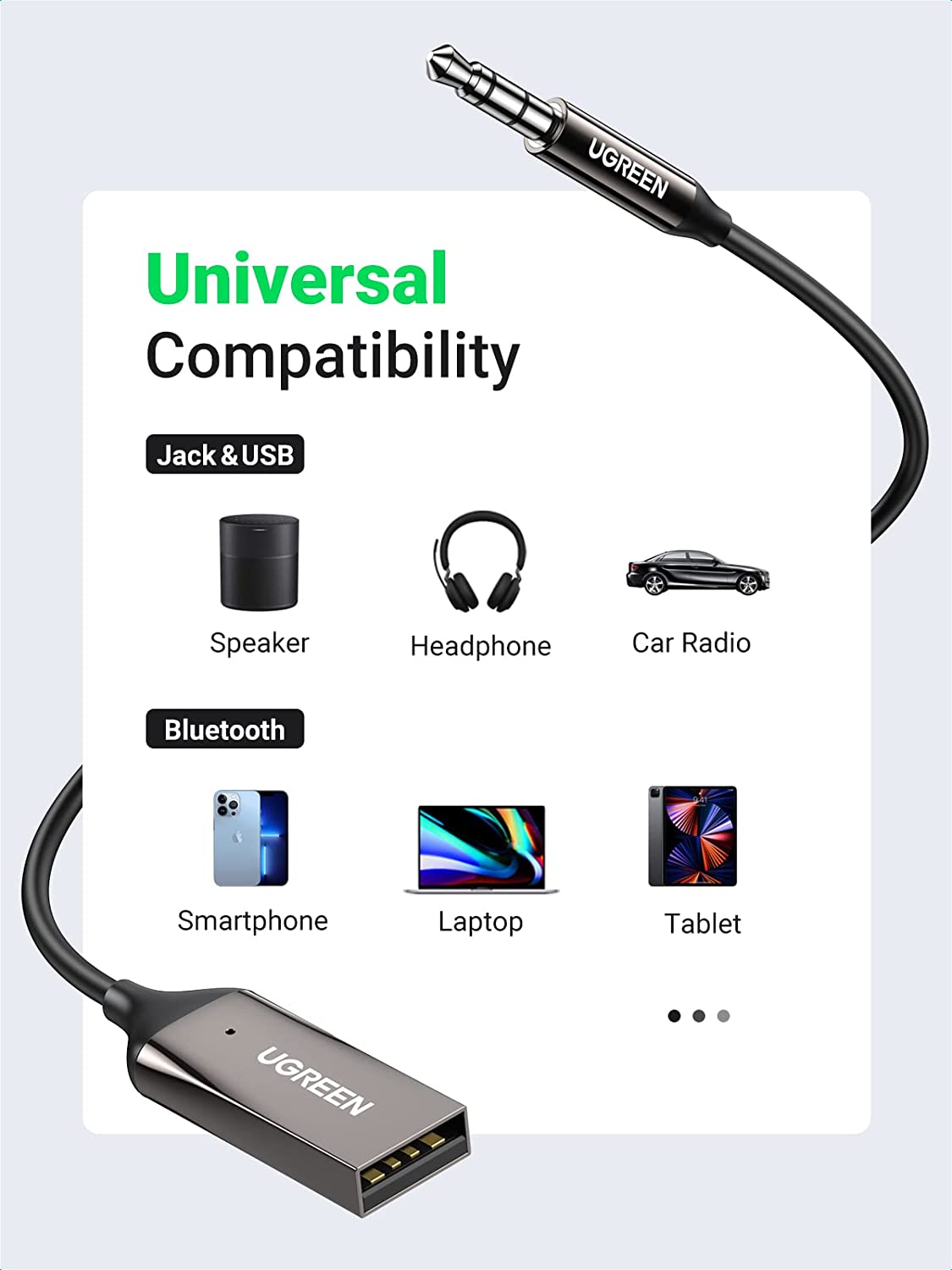 Bộ thu Bluetooth 5.0 dài 1.5M hỗ trợ Mic cổng 3.5mm Ugreen 70601 Bộ thu Bluetooth 5.0 dài 1.5M hỗ trợ Mic cổng 3.5mm Ugreen 70601