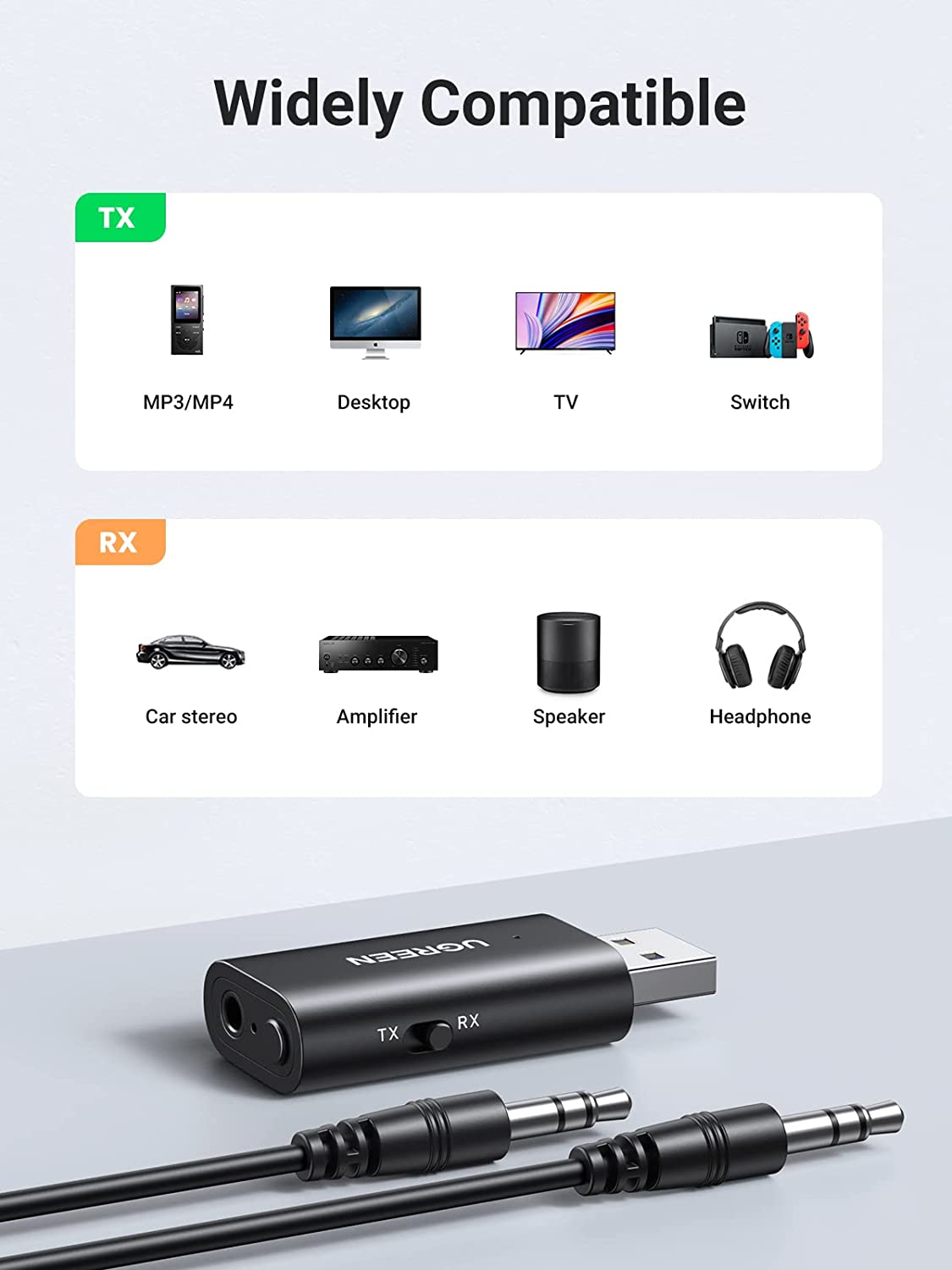 Bộ thu phát Bluetooth 5.1 2 trong 1 Bộ điều hợp Bluetooth không dây Ugreen 60300 Bộ thu phát Bluetooth 5.1 2 trong 1 Bộ điều hợp Bluetooth không dây Ugreen 60300