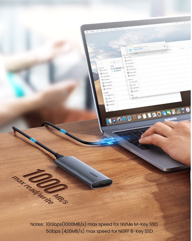 Box ổ cứng SSD M.2 hỗ trợ NVME+SATA USB Type-C 3.2 GEN2 tốc độ 10Gbps Ugreen 90264 Box ổ cứng SSD M.2 hỗ trợ NVME+SATA USB Type-C 3.2 GEN2 tốc độ 10Gbps Ugreen 90264