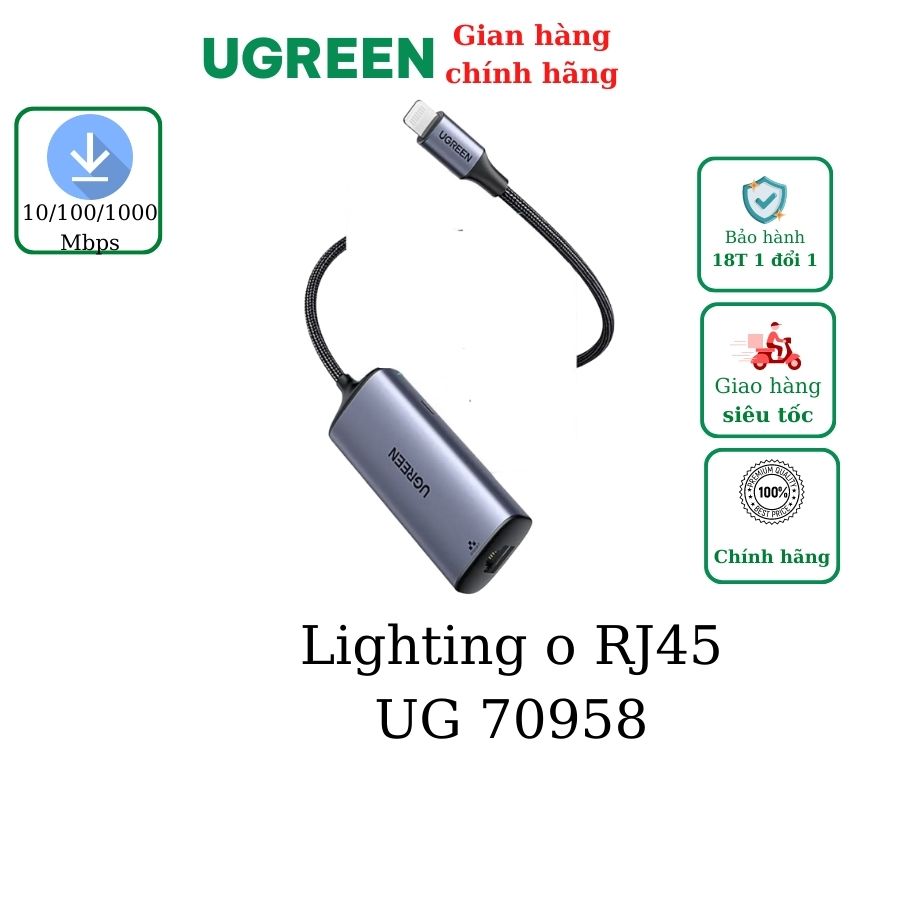 Cáp chuyển đổi Lightning to RJ45 hỗ trợ cổng sạc Ugreen 70958