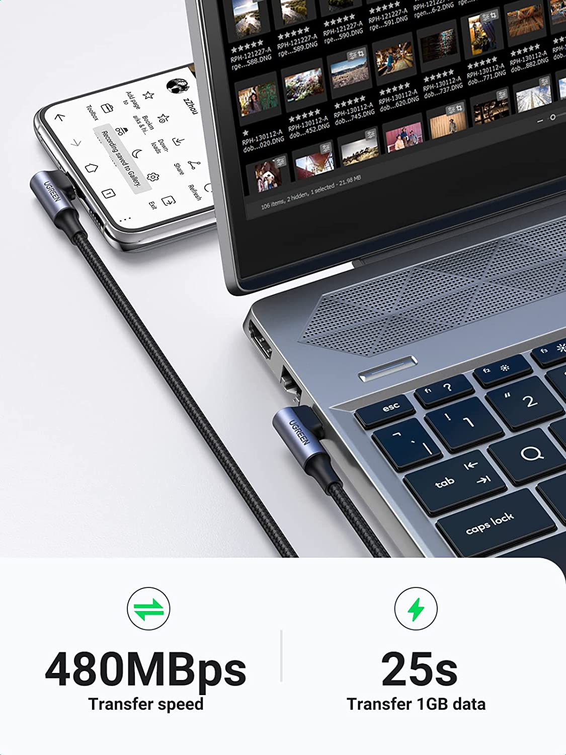 Cáp USB Type C dài 1m góc 90 PD 100W Ugreen 70696 Cáp USB Type C dài 1m góc 90 PD 100W Ugreen 70696