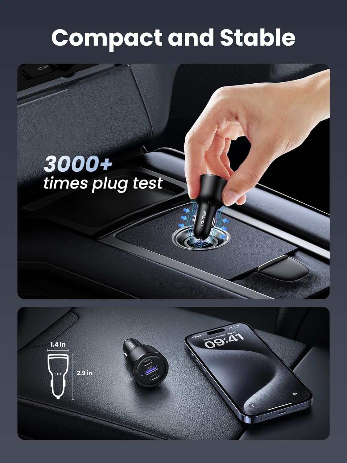 Sạc điện thoại USB 3 cổng 69W dùng trong ô tô Ugreen 20467