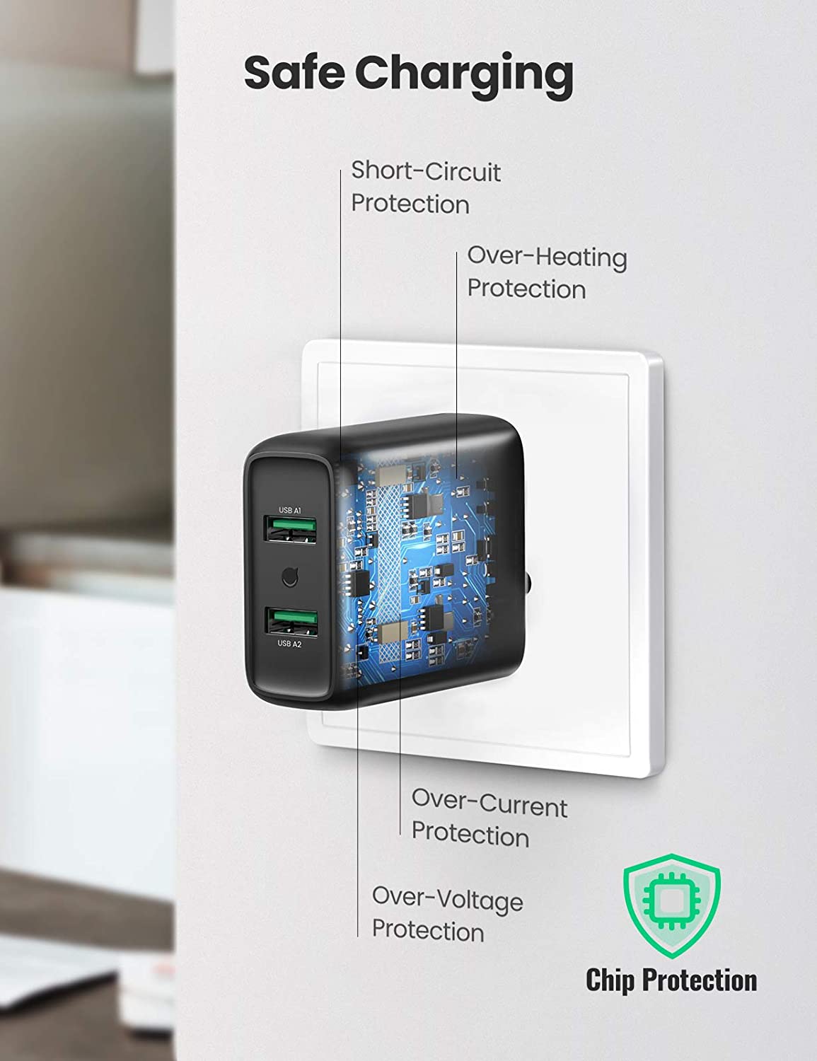 Củ sạc nhanh 36W 2 cổng USB  3.0 18W Ugreen 70151 Củ sạc nhanh 36W 2 cổng USB  3.0 18W Ugreen 70151