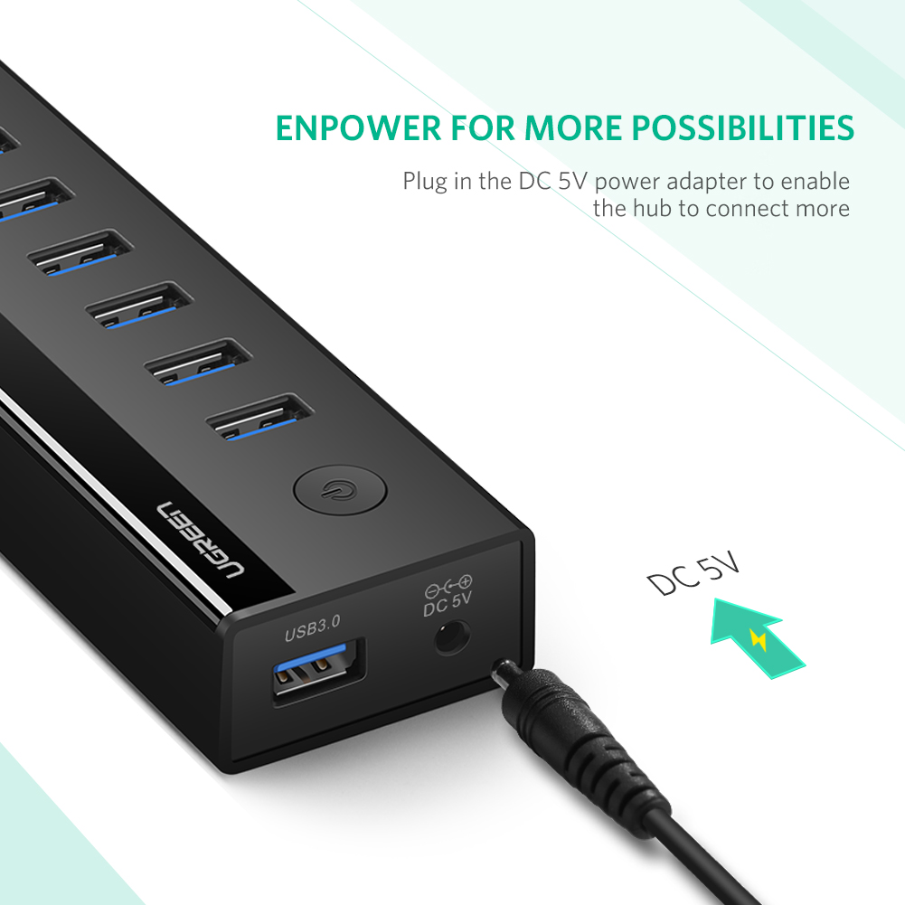 Bộ chia Hub USB 3.0 7 cổng nguồn 5V2A Ugreen 40522 Bộ chia Hub USB 3.0 7 cổng nguồn 5V2A Ugreen 40522